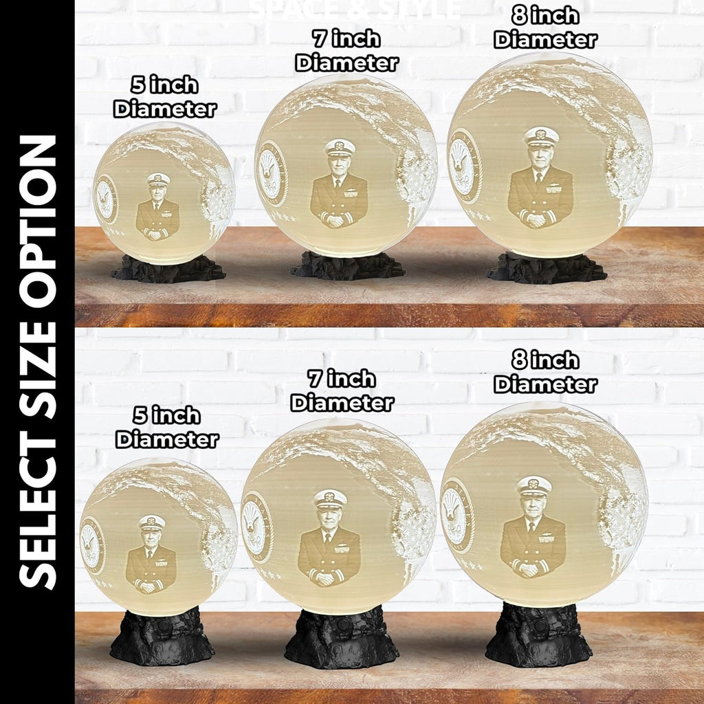 Personalized U.S. Navy Moon Lamp with Custom Photo & Text - Custom Army Moon Night Light with U.S. Navy Logo - Gift for Sailors, Veterans, Soldiers & Military Families