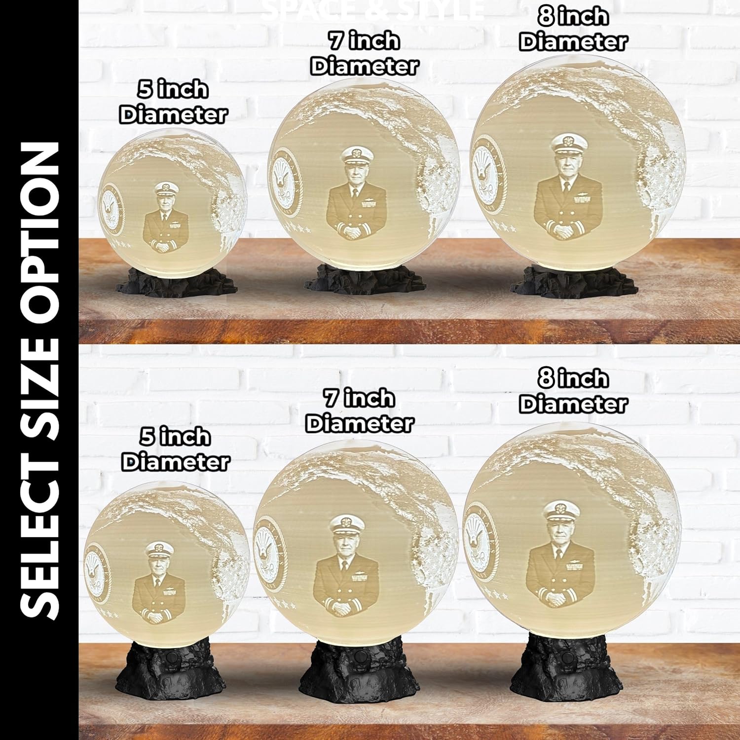 Personalized U.S. Navy Moon Lamp with Custom Photo & Text - Custom Army Moon Night Light with U.S. Navy Logo - Gift for Sailors, Veterans, Soldiers & Military Families