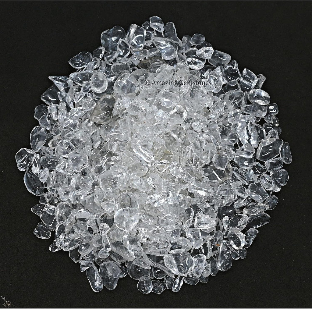 Amazing Gemstone Clear Quartz Crystal Chips Aquarium Gravel Rocks - 1000+ Carat Clear Quartz Chips Bulk Fish Tank Gravel, Small Tumbled Stone Chips and Tiny Crystals for Decoration (Natural AAA Grade)