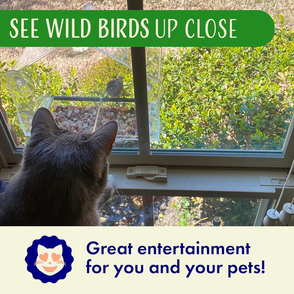 Window Bird Feeder with Strong Suction Cups, Clear Window Feeders for Outside - Transparent Bird House, Balcony Glass Mount, Acrylic Cat, Kids & Elderly Viewing