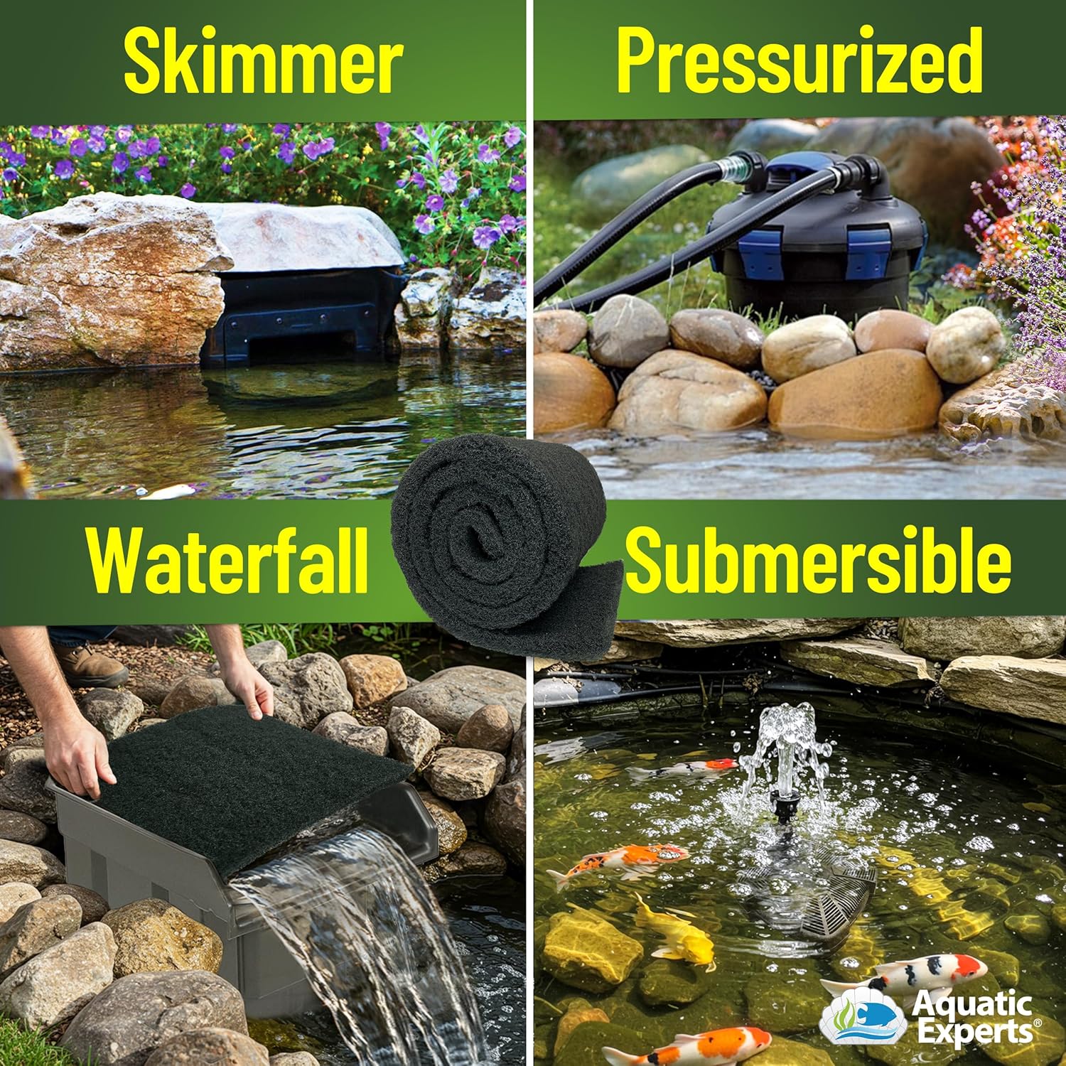 Aquatic Experts Classic Koi Pond Filter Pad COARSE – Bulk Roll Pond Filter Media, Rigid Ultra-Durable Latex Coated Fish Pond Filter Material US (14" x 56", Coarse (Black))