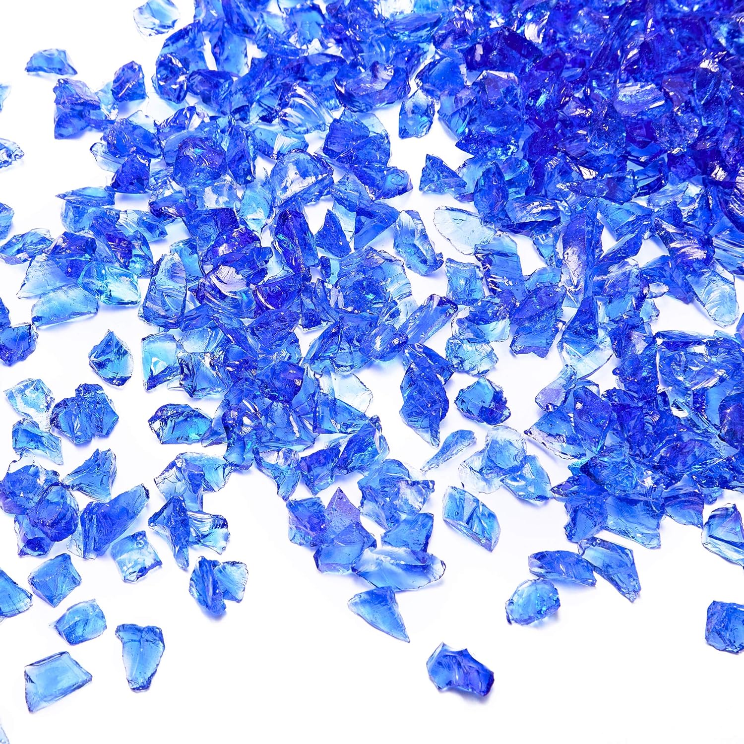 TWINKLING High Luster Fire Glass Gravel Stone Glitter,Broken Glass,Fire Gems Chips,Crushed Glass for Fire Pit Crafts Resin Art Aquarium Garden Decoration,3-6mm,1-Pound Jar (Cobalt Blue)