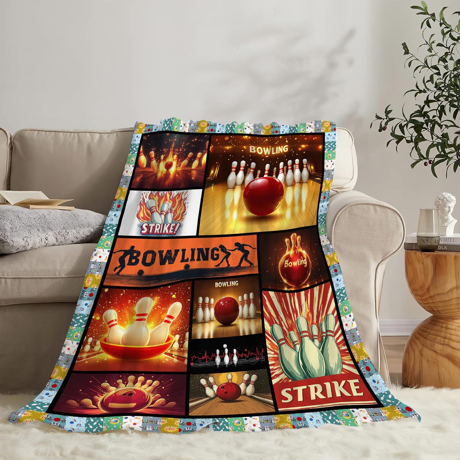 Bowling Blanket Bowling Throw Blanket Gifts for Bowling Lovers Women Men Boys Girls Kids Adults Super Soft Cozy Plush Fluffy Fuzzy Fleece Blanket Home Decor 60''X80''