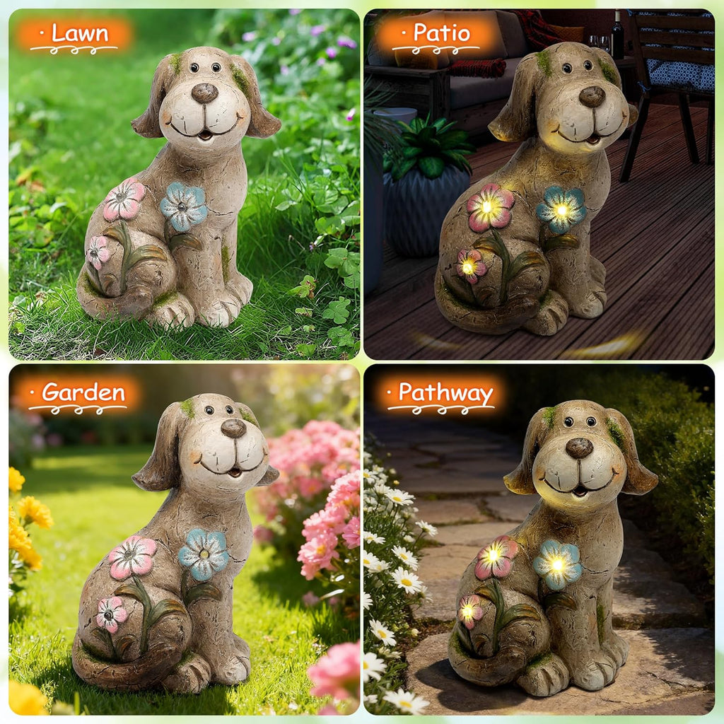 Solar Dog Garden Statue with Light, Cute Outdoor Dog Decoration for Yard, Patio, Lawn Balcony, Animal Figurines Housewarming Gardening Gift, Crafted Gifts for Mom Women