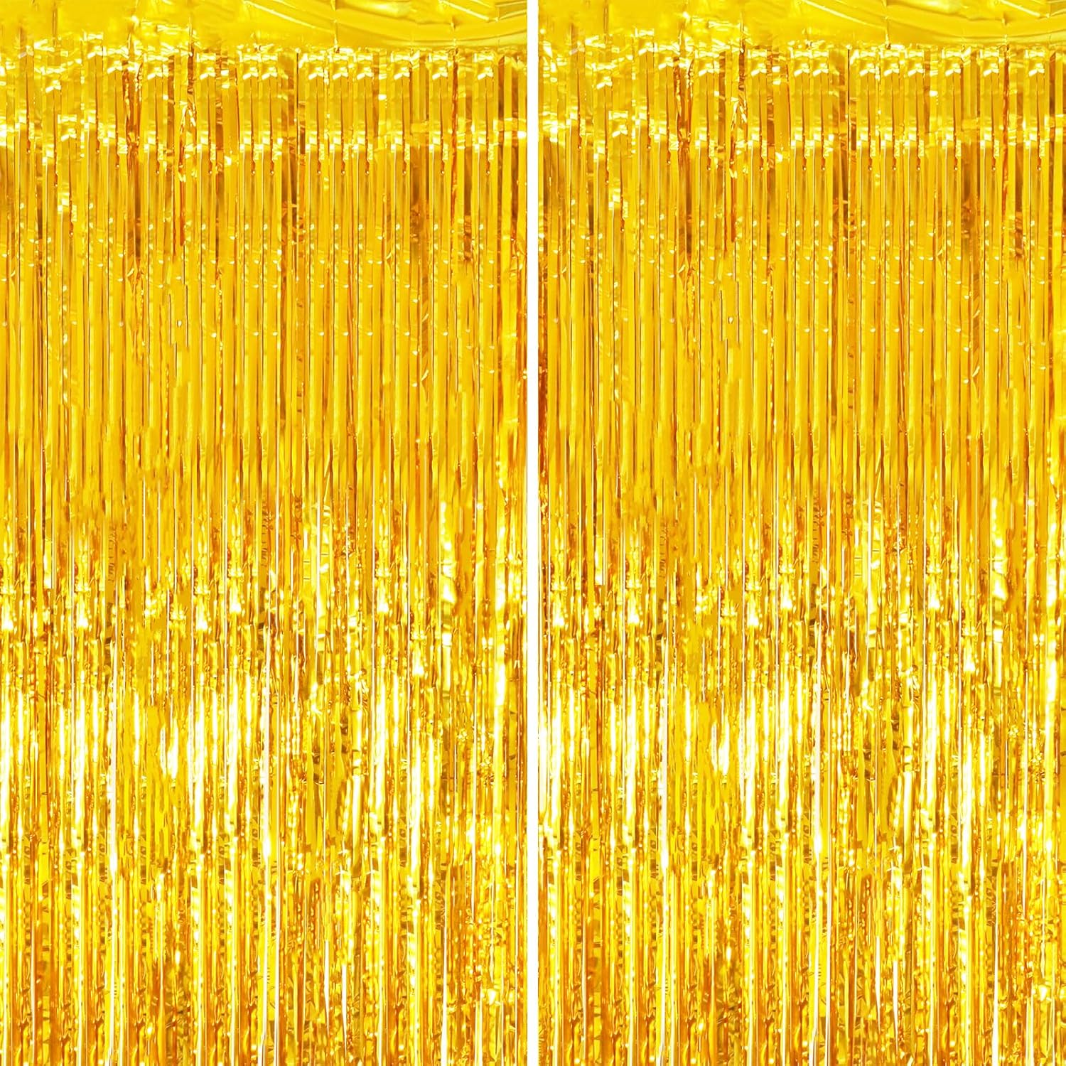 2 Pack Gold Tinsel Foil Fringe Curtains, Gold Party Decorations, Metallic Tinsel Party Streamers Backdrop for Birthday Baby Shower Graduation Wedding New Year Party Decorations