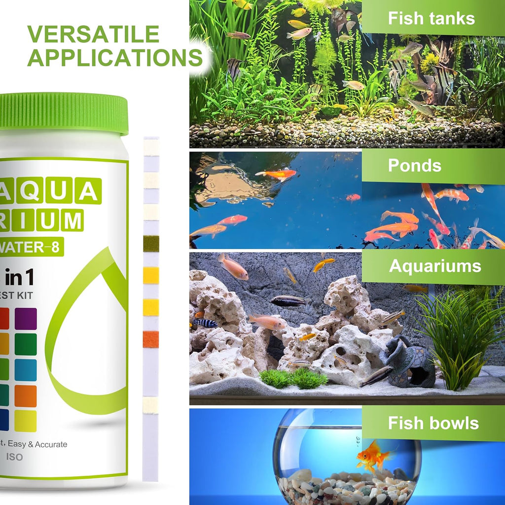 AAwipes 8-in-1 Aquarium Test Kit (150 Strips) for Freshwater & Saltwater - Quick & Accurate Water Testing for Aquariums & Ponds. Tests Free Chlorine, Hardness, pH, Ammonia Nitrogen, etc. (K02-150)