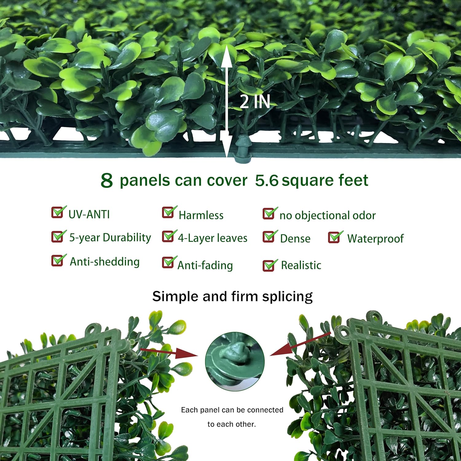 Artificial Grass Wall Backdrop Panels: 10 by 10 in (8 Pcs) UV-Anti Greenery Boxwood Panels for Indoor Outdoor Green Wall Decor & Ivy Fence Covering Privacy