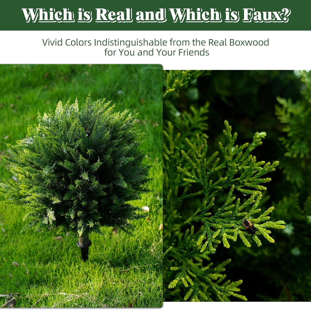 28inch Artificial Cedar Christmas Tree, Norfolk Pine Tree. 4 Sets Faux Cypress Topiary with Spikes Outdoor Christmas Tree Front Porch Decor, Fake Shrubs Planters, Christmas Pot Fillers Urn Filler