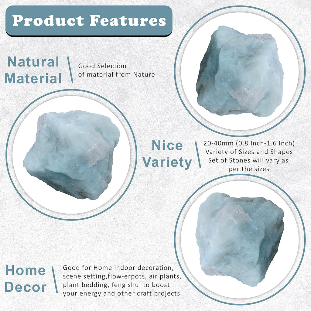 Crocon 2LB Aquamarine Rough Bulk Natural Stone Raw Gemstone Tumbling Cabbing Polishing Mining Chakra Balancing Reiki Healing Good Luck Home Office Decor