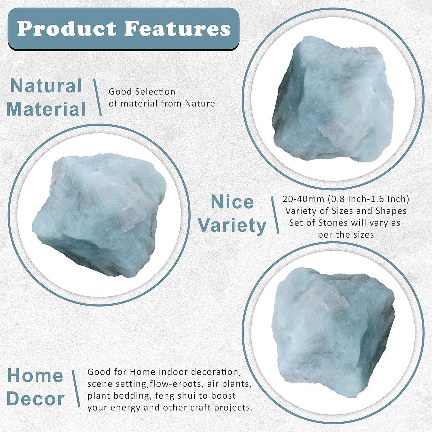 Crocon 2LB Aquamarine Rough Bulk Natural Stone Raw Gemstone Tumbling Cabbing Polishing Mining Chakra Balancing Reiki Healing Good Luck Home Office Decor
