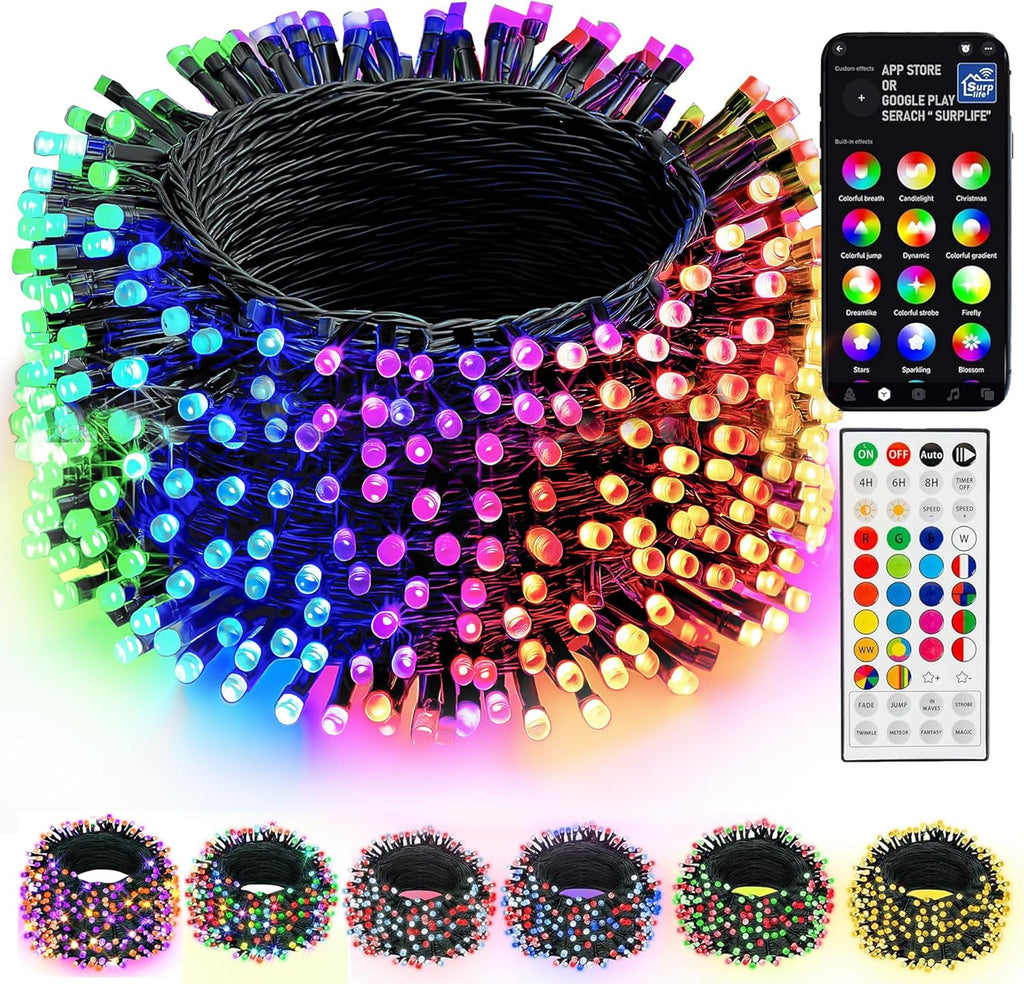 Dazzle Bright Smart Color Changing Christmas Lights, 66FT 200 LED RGB String Lights with Remote & App Controlled, Halloween Decorations for Indoor Outdoor Holiday Xmas Tree Party Decor