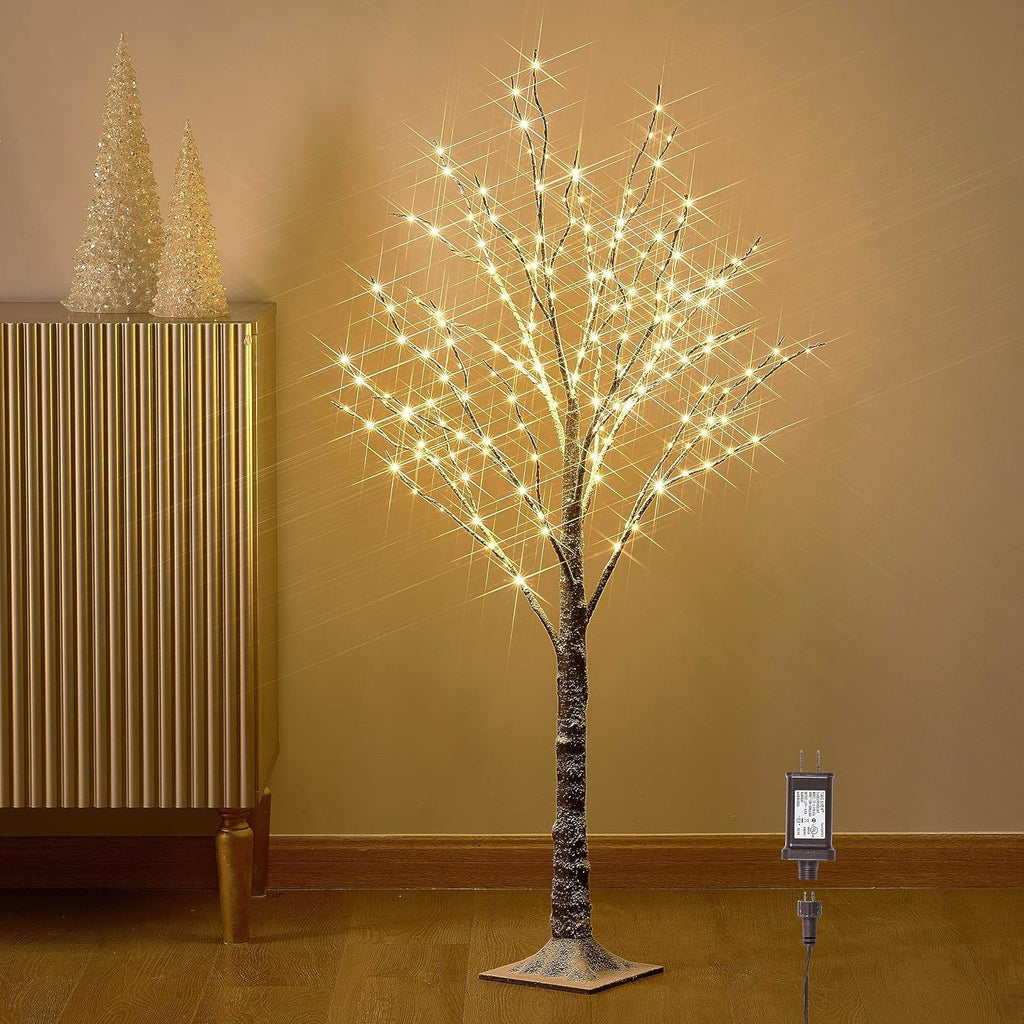 Hairui Lighted Snow Dusted Twig Tree with 200 LED Fairy Lights 4FT for Indoor Outdoor Home Thanksgiving Christmas Holiday Decoration