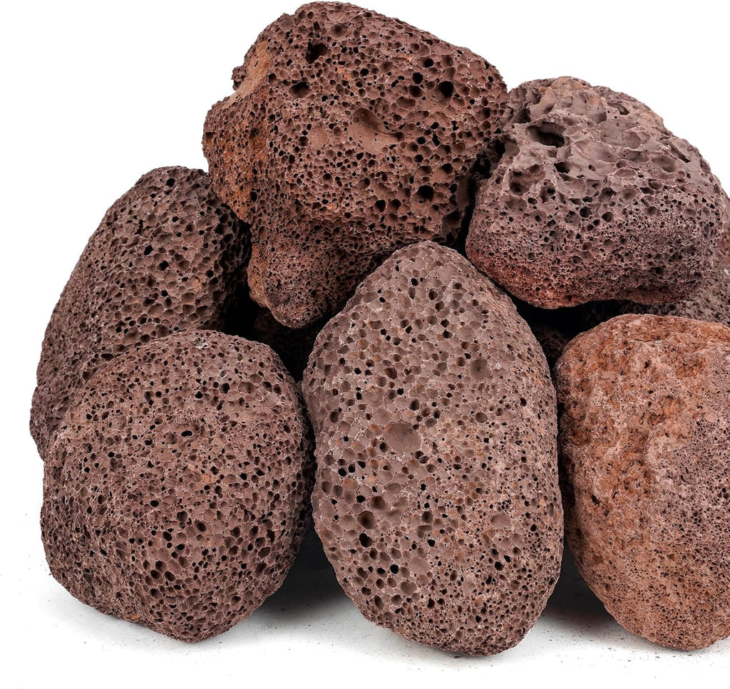 onlyfire Red Lava Rock 10 Pounds Volcanic Lava Stones for Indoor Outdoor Fire Pits Fireplaces Gas Logs and Landscaping, 2.75-5 Inch