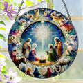 Stained Glass Window Hanging, LAOWEIKI 8'' Nativity Scene Suncatcher, Stained Glass Ornament, Window Decor, Outdoor or Indoor, Christian Gifts, Religious Gifts for Women