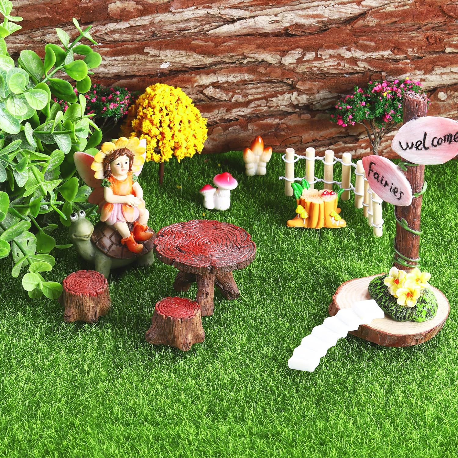 Elcoho 36 Pieces Fake Grass for Crafts Fairy Garden 6 x 6 Inches Artificial Garden Grass for Miniature Ornament Dollhouse DIY Decoration