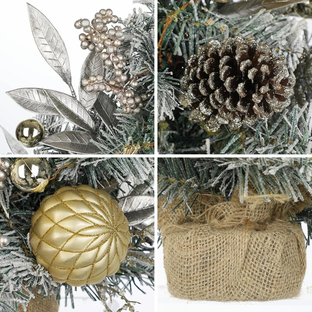 Flocked Christmas Tree Mini Tabletop Christmas Tree with Ornaments Berries Pinecones, 19" Small Fake Xmas Trees Plant Christmass Decorations for Table Centerpiece, Mantel Entryway Winter Holiday Decor
