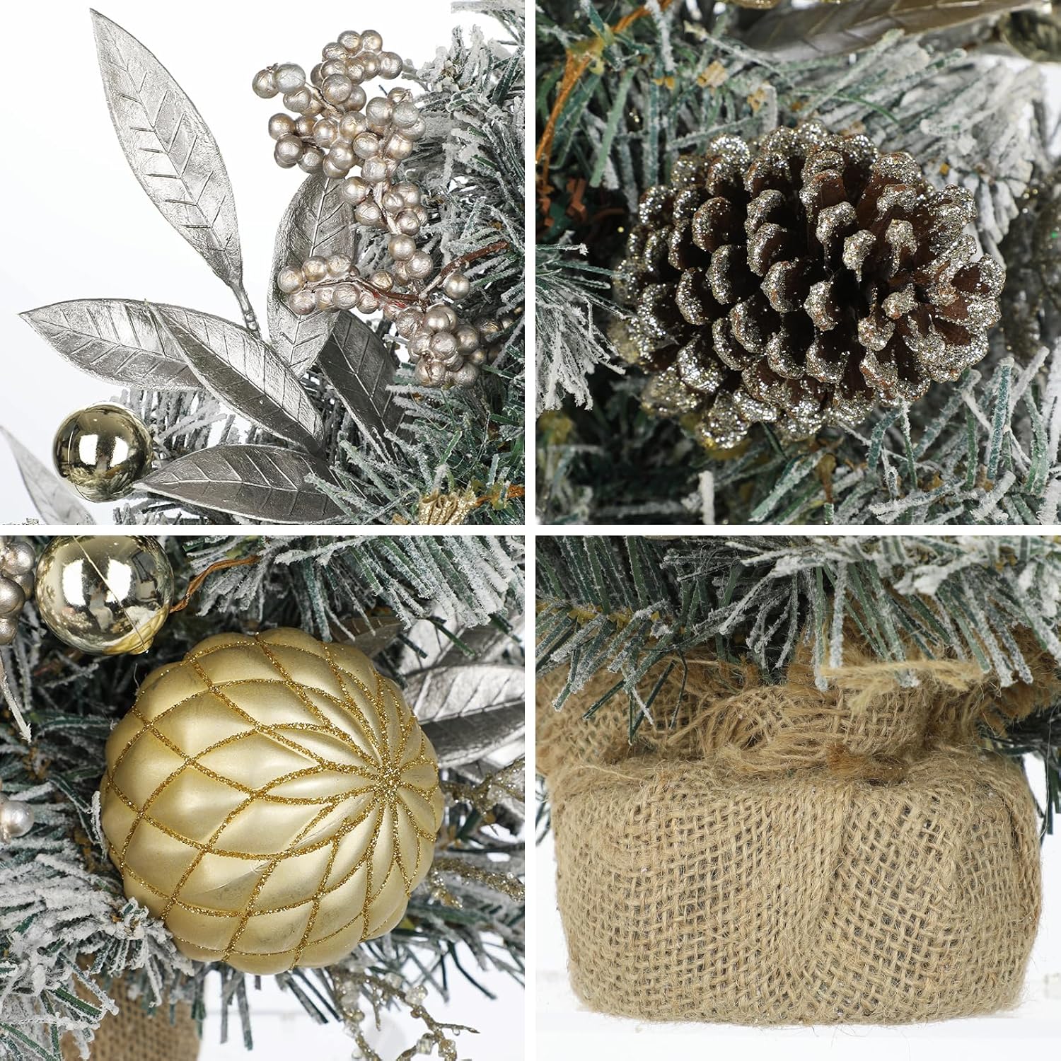 Flocked Christmas Tree Mini Tabletop Christmas Tree with Ornaments Berries Pinecones, 19" Small Fake Xmas Trees Plant Christmass Decorations for Table Centerpiece, Mantel Entryway Winter Holiday Decor