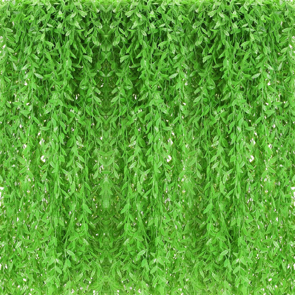 Riceshoot 48 Pcs Artificial Hanging Vines Fake Weeping Willow Leaves Decor Fake Seaweed Artificial Vines Greenery Garland for Wedding Party Backdrop Wall Decor Garden Patio Backyard (Fruit Green)