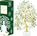 Crocon Green Jade Gemstone Tree with Natural Quartz Base Chakra Healing Crystal Tree of Life Feng Shui Money Bonsai Handmade Gemstone Tree Ornament Figurine Wealth & Good Luck Gift 10-12'' (CTR072a)