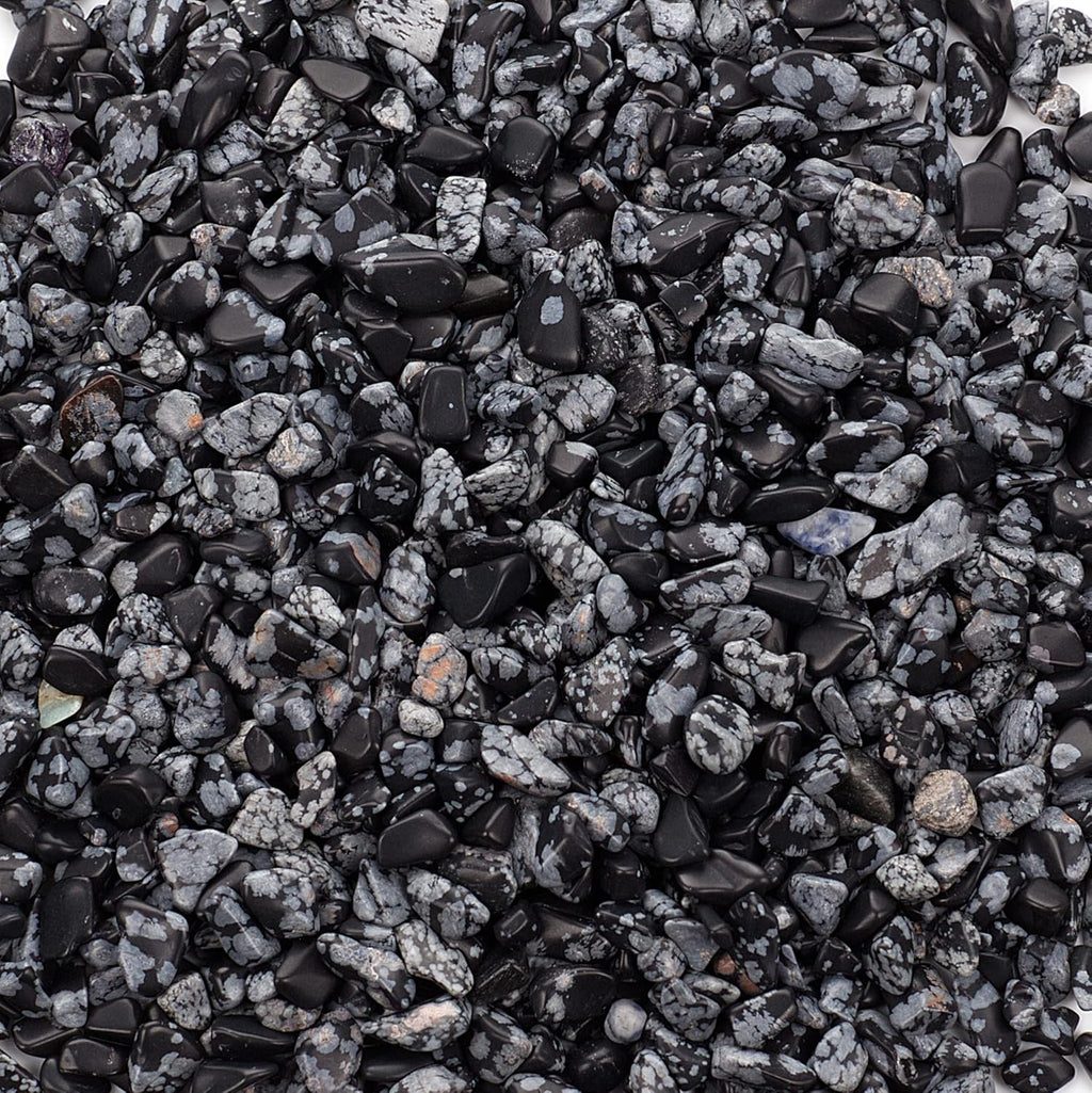 Cherry Tree Collection 1/2 Pound Polished Tumbled Gemstone Chips, Pebbles, Crystal Chips Bulk for Jewelry Making, Healing, Plants, Succulents, Aquariums, Decoration, Chakra (Snowflake Obsidian)