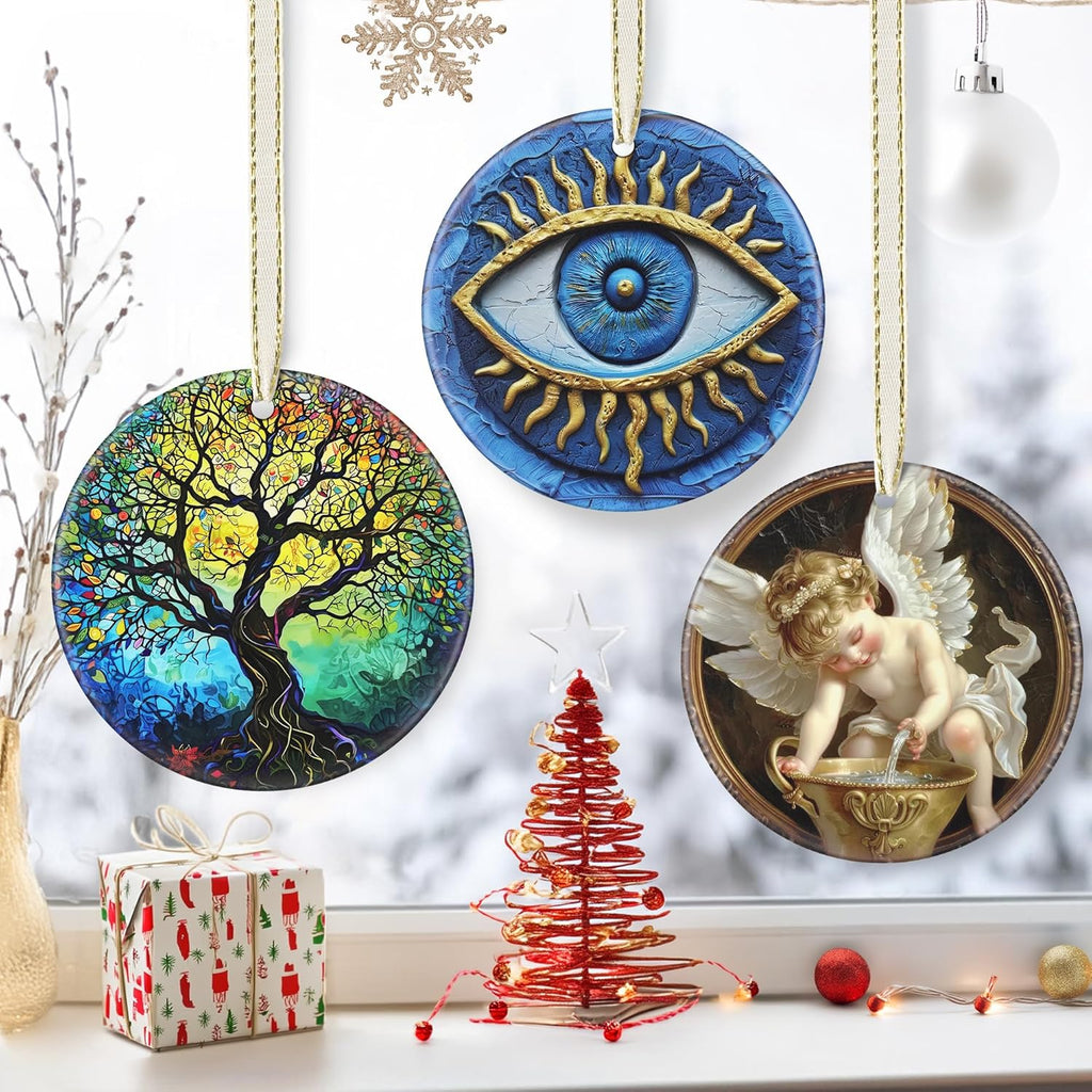 3.5" Ceramic Christmas Ornaments, Christmas Tree Ornaments, Heirloom Keepsake, Gift Exchange, Gift Idea, Bauble Present - Greek Evil Eye