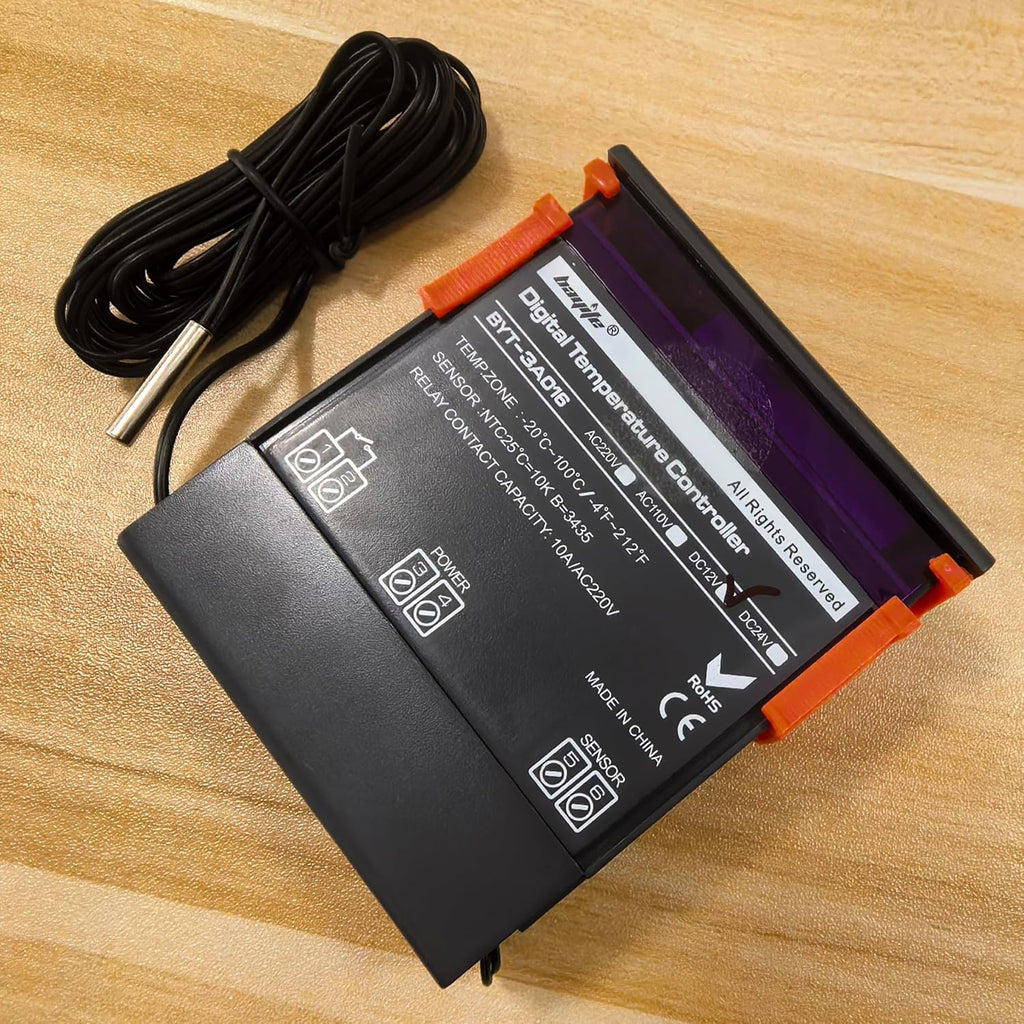 bayite DC 12V Fahrenheit Digital Temperature Controller 10A 1 Relay with NTC 10K Sensor