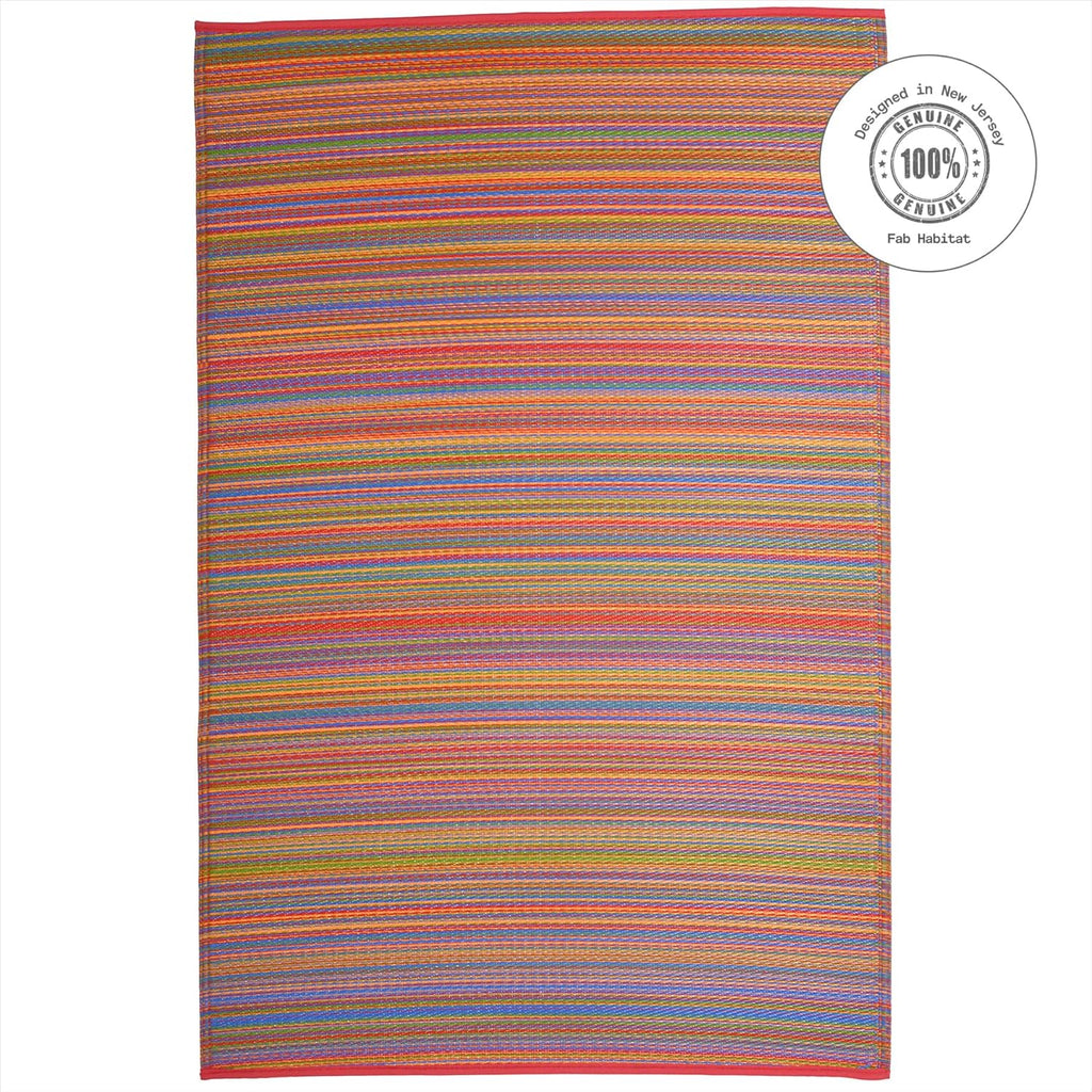 Fab Habitat Outdoor Rug - Waterproof, Fade Resistant, Crease-Free - Premium Recycled Plastic - Striped - Patio, Deck, Porch, Balcony, Laundry Room - Cancun - Multicolor - 4 x 6 ft