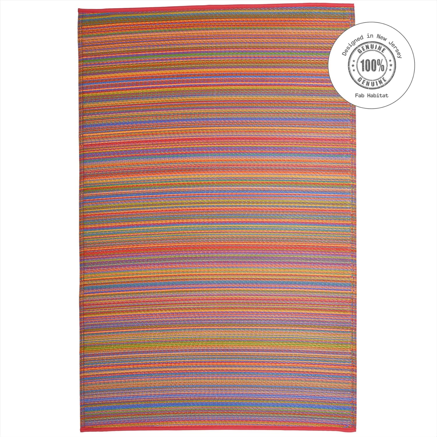 Fab Habitat Outdoor Rug - Waterproof, Fade Resistant, Crease-Free - Premium Recycled Plastic - Striped - Large Patio, Deck, Sunroom, Camping, RV - Cancun - Multicolor - 6 x 9 ft