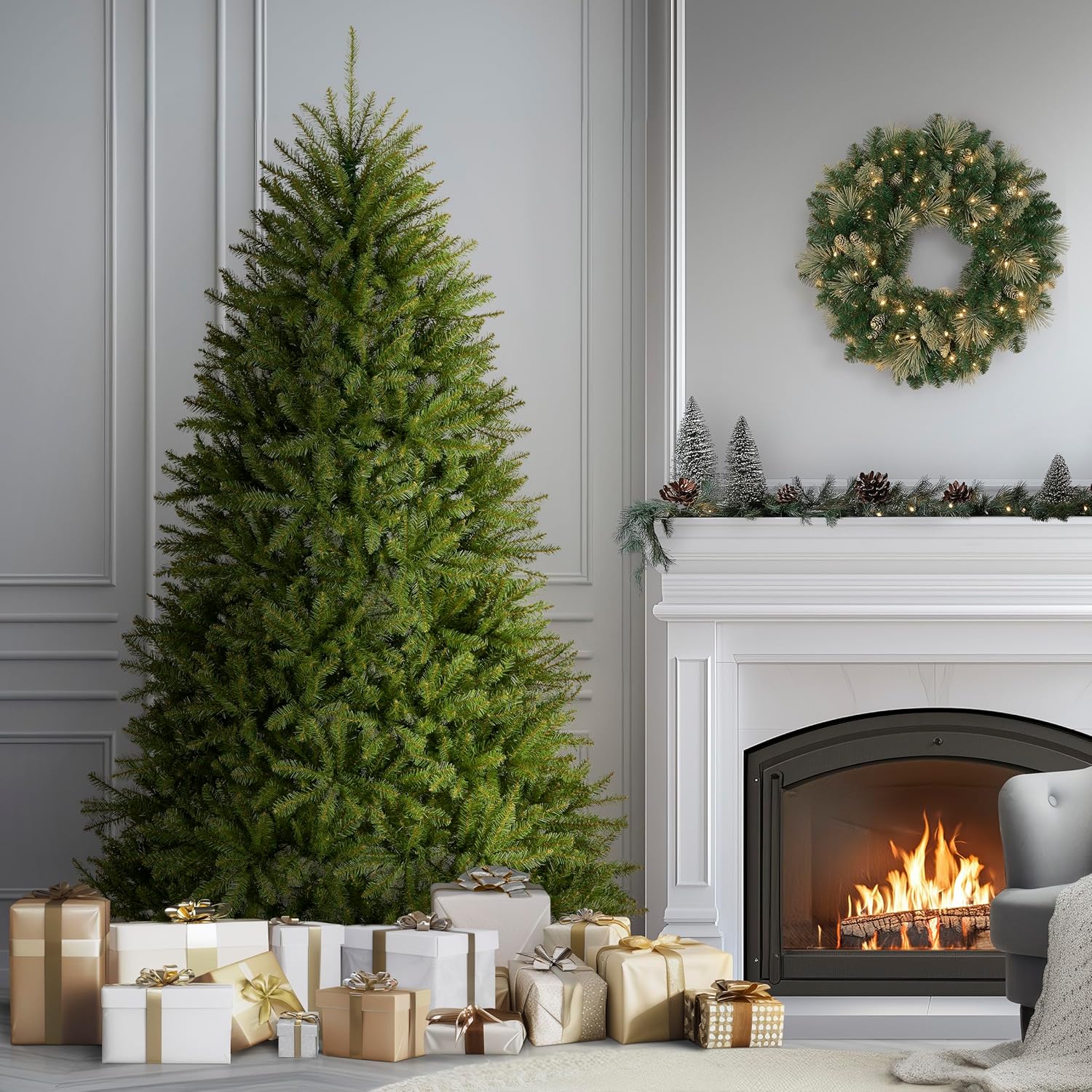 National Tree Company 7 ft Unlit Dunhill Fir Full Artificial Christmas Tree, 2,144 Tips, Includes Stand, Green