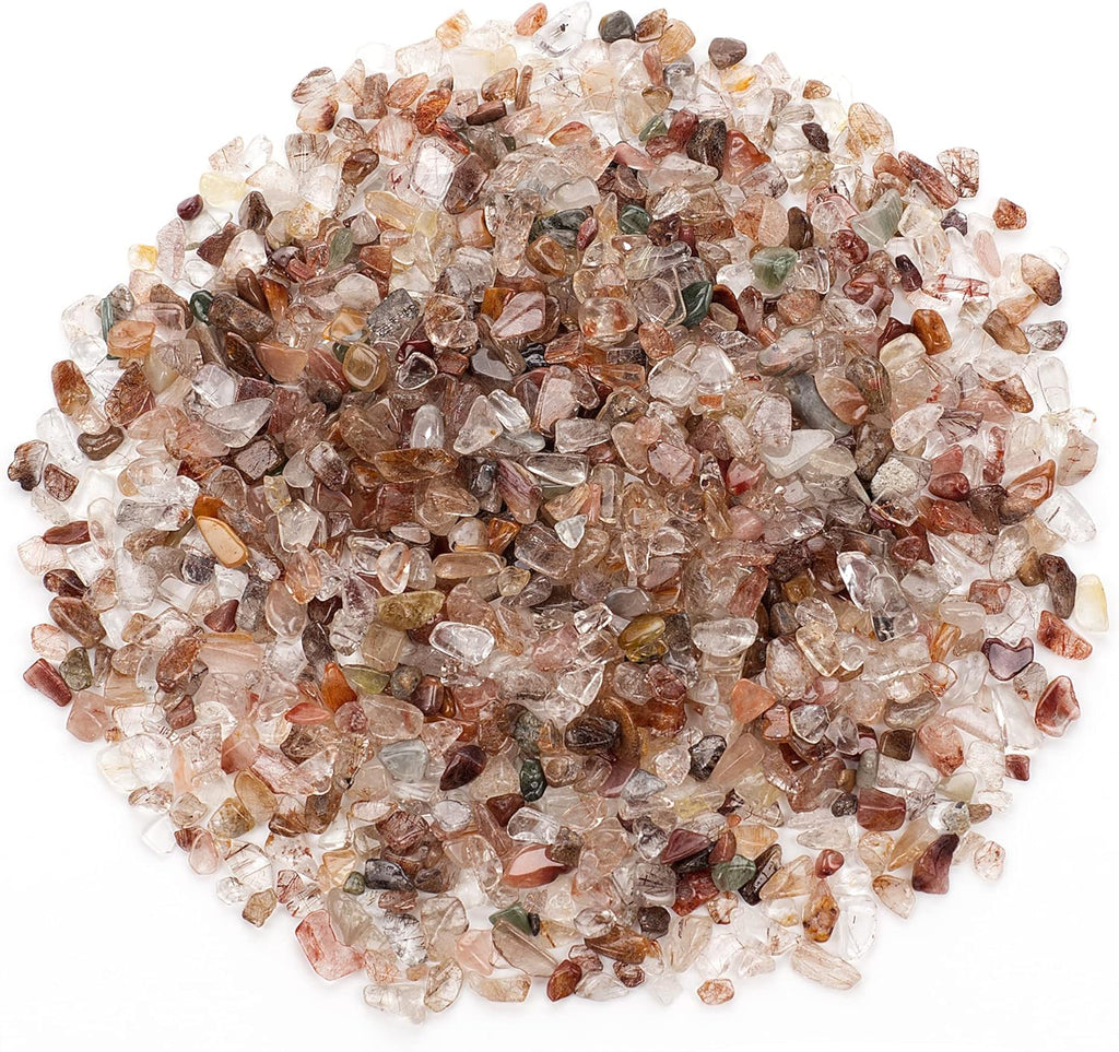 Cherry Tree Collection 1/2 Pound Polished Tumbled Gemstone Chips, Pebbles, Crystal Chips Bulk for Jewelry Making, Healing, Plants, Succulents, Aquariums, Decoration, Chakra (Multi Rutilated Quartz)