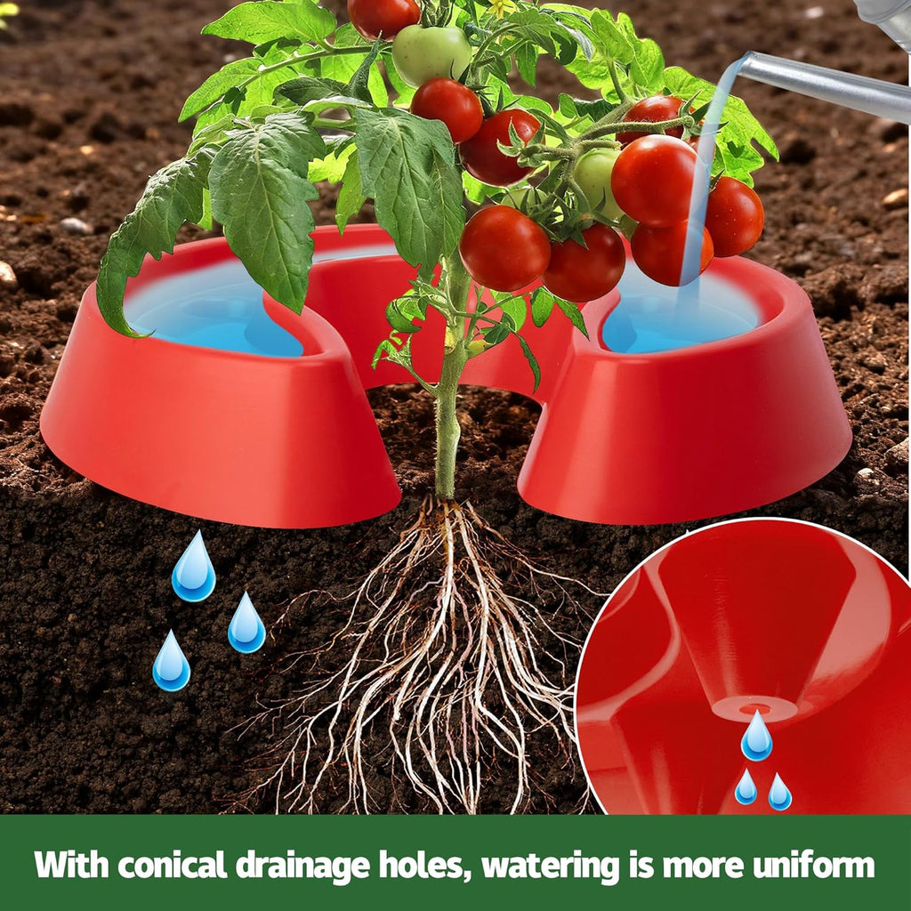 Adnee 6 Pcs Tomato Watering Trays, Surrounding Tomato Automator Tray, Red Tomato Ring Tray for Plant Vegetables Water Conservation and Weed Control