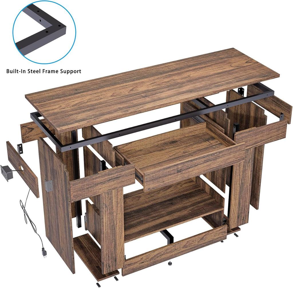 55–75 Gallon Aquarium Stand, Heavy Duty Fish Tank Stand for Turtle, Reptile & Amphibians, MDF Board Tabletop with Drawer & Power Outlet, Reinforced Metal Tube Frame for Terrariums,Rustic Brown