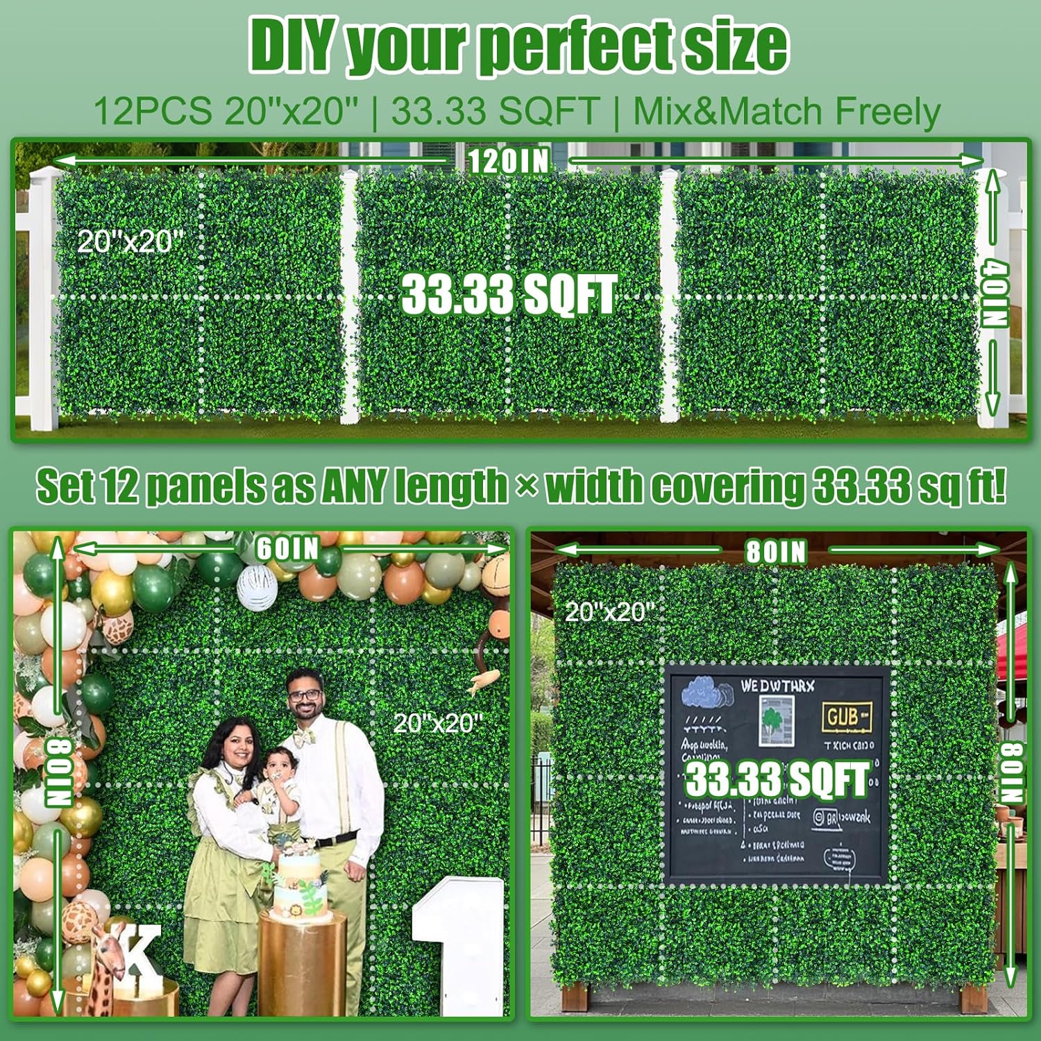 20"x20" Grass Wall,12PCS Artificial Boxwood Panels,4 Layers Plant Wall, Greenery Backdrop,Privacy Hedge Screen,Green Panels Decor for Outdoor Garden and Indoor Home Wedding