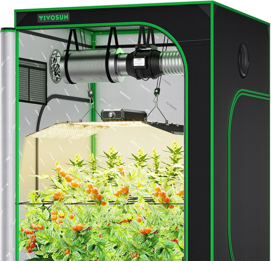 VIVOSUN GIY 4x4 ft. Grow Tent Complete System, Grow Tent Kit Complete with 6 Inch Inline Fan Package, 2 x 200W LED Grow Light, Temperature Humidity Monitor, Netting, Grow Bags, Pruning Shear and Timer
