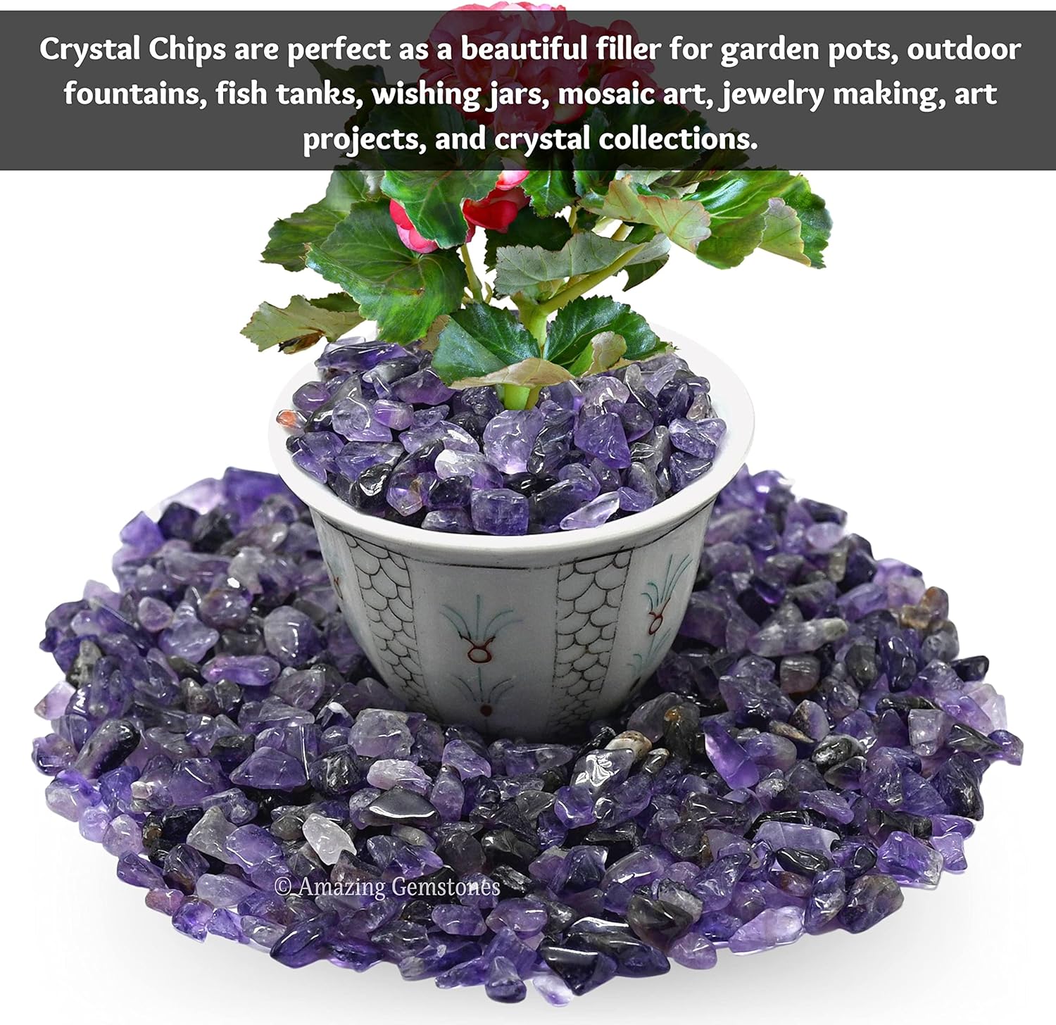 Amazing Gemstone Amethyst Crystal Chips Aquarium Gravel Rocks - Amethyst Chips Bulk Fish Tank Gravel, Small Tumbled Stone Chips and Tiny Crystals for Decoration (Natural AAA Grade Gemstones)