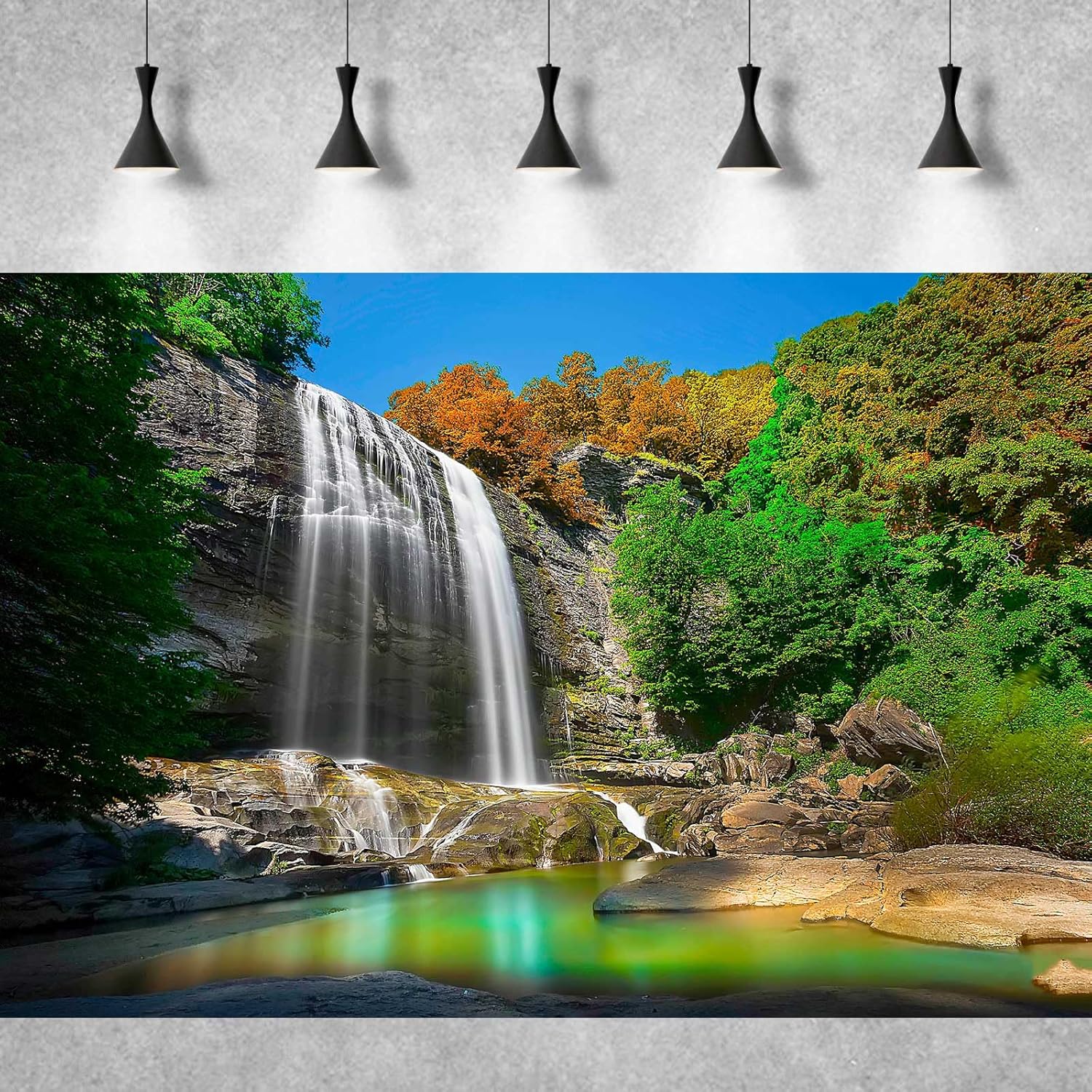 Waterfall Aquarium Background Natural Jungle Rainforest Landscape Terrarium Background Jungle Style Tranquil Stream Fish Tank Background Falls Forest Rocks Reptile Background Vinyl 30x12in