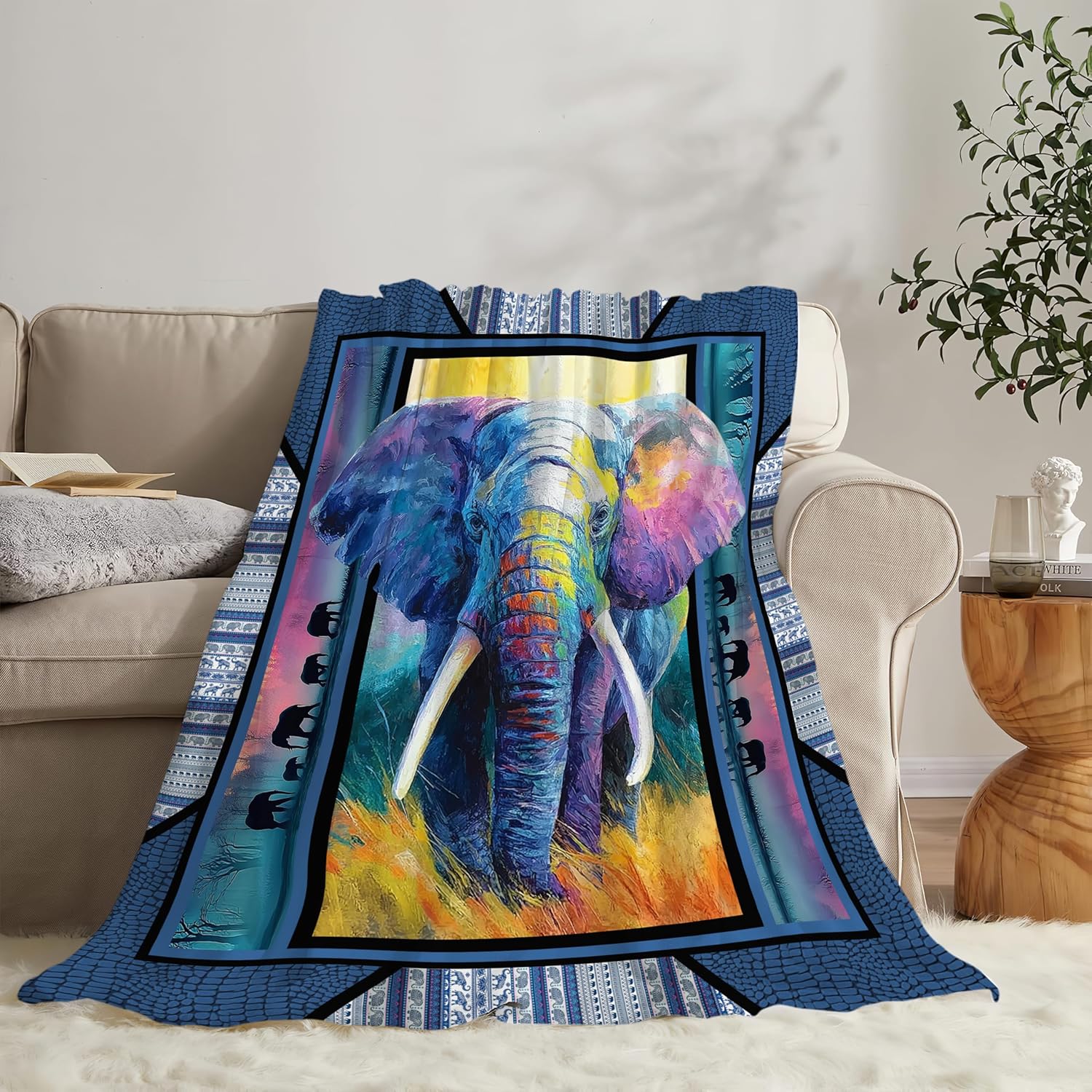 Elephant Throw Blanket Elephant Stuff Gifts for Kids Girls Boys Adults Women Men Soft Cozy Warm Plush Fluffy Fuzzy Fleece Blanket Decor 60''X80''