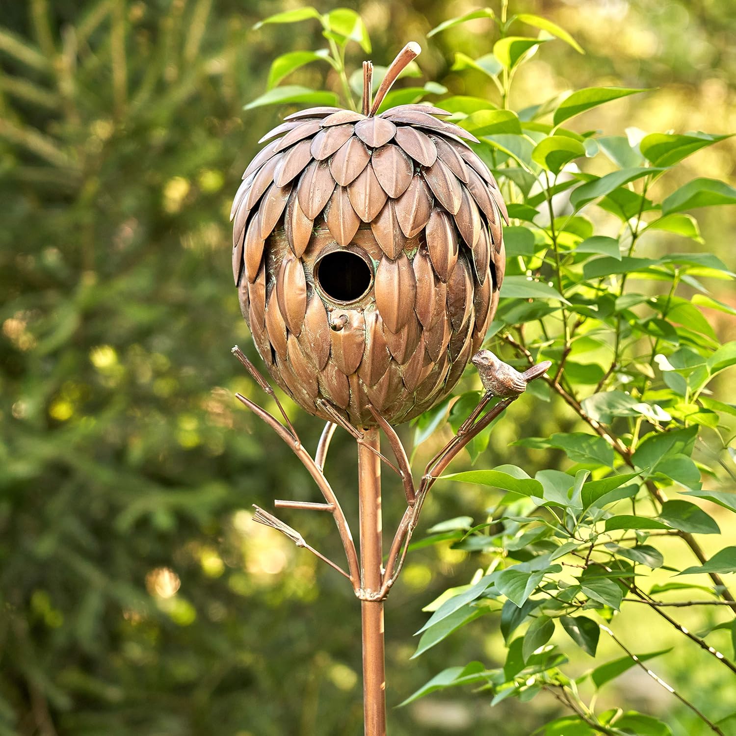 Copper Colored Birdhouse Garden Stakes (Artichoke)