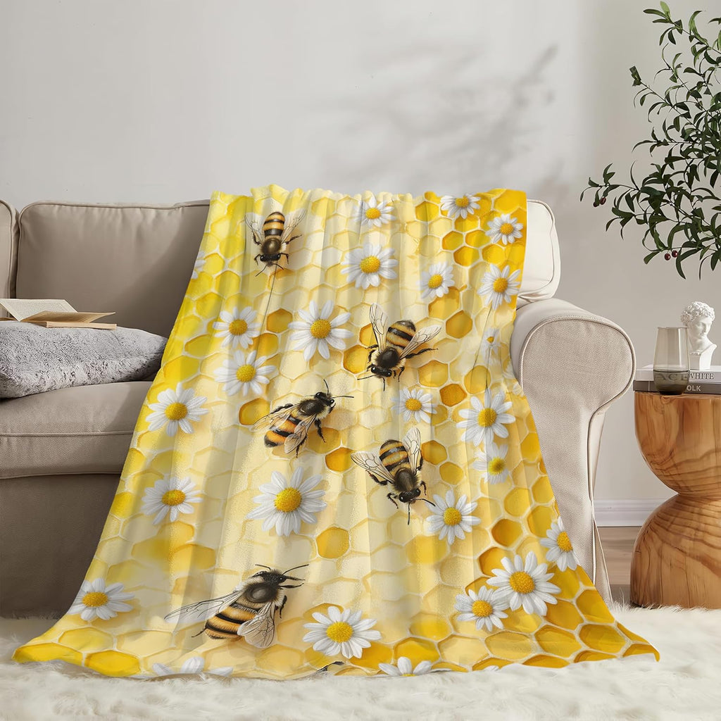 Bee Blanket Honey Bee Throw Blanket Gifts for Girls Women Kids Boys Adults Men Super Soft Cozy Plush Fluffy Fuzzy Fleece Blanket Home Decor 60''X80''