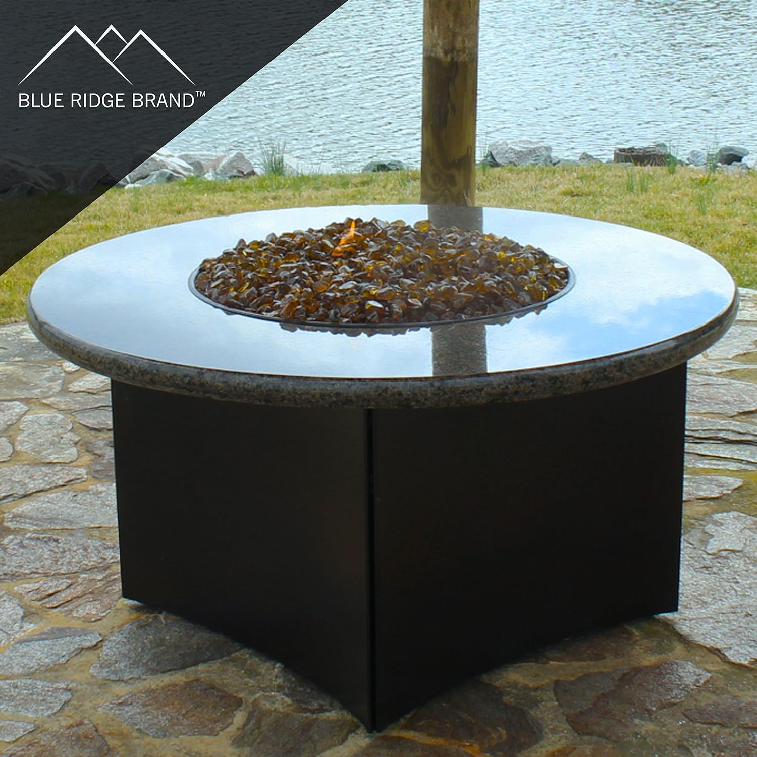 Fire Pit Glass - Fire Glass for Fire Pit - Firepit Glass Rock - Glass Stones - Fire Pit Glass Rocks - Gas & Propane Fire Pit & Fireplace Glass (20 Pound, Light Amber)