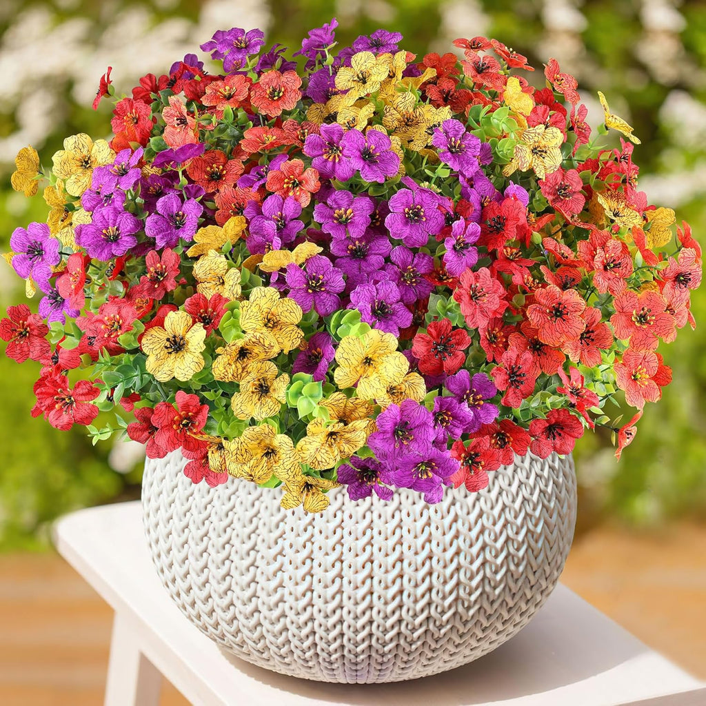 AmyHomie 16 Bundles Artificial Flowers for Outdoor Outside Spring Summer Decoration UV Resistant Faux Flowers No Fade Fake Plastic Plants Garden Porch Window Box Decorating