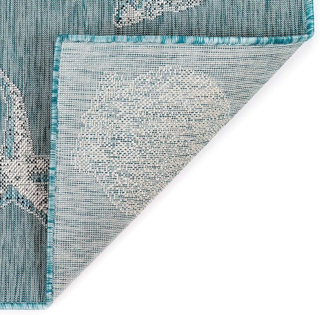 Liora Manne CARMEL Indoor/Outdoor Power Loomed Synthetic Blend Low Profile Area Rug - Transitional Coastal Seashell Decorative (Shells Aqua) (6'6" x 9'4")