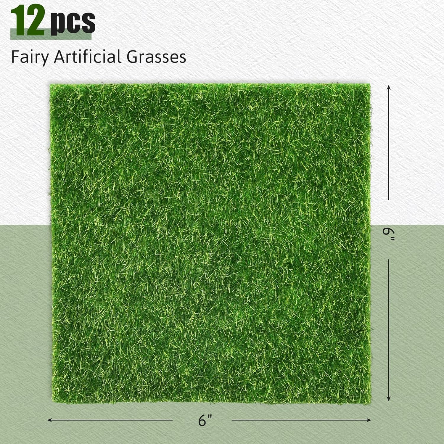 Shindel 12 Packs Fake Grass Decor for Crafts, 6" x 6" Fairy Artificial Grass for Miniature Garden, Dollhouse Ornament DIY Decoration