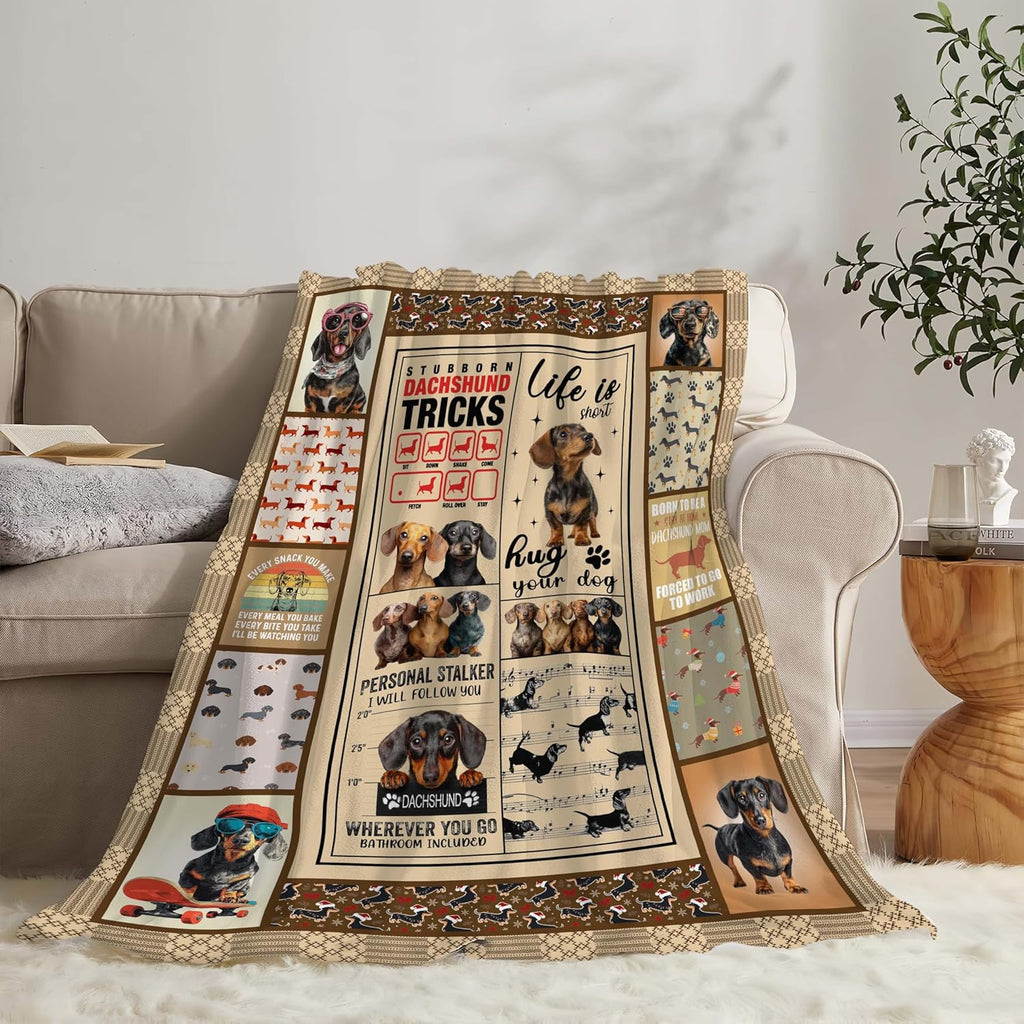 Dachshund Throw Blanket Dachshund Puppy Stuff Weiner Dog Gifts for Women Adults Men Dog Lover Kids Girls Boys Soft Cozy Warm Plush Fluffy Fuzzy Fleece Blanket Decor 60''X80''