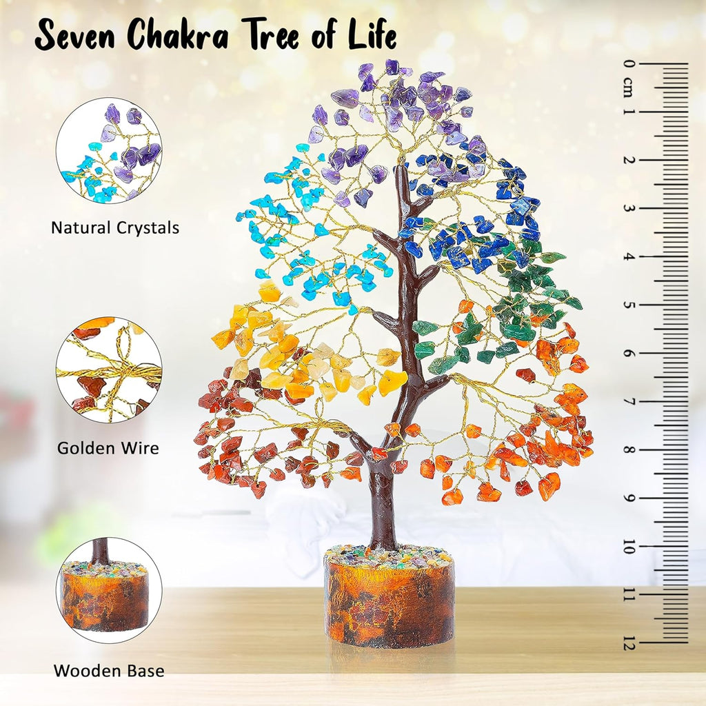 Crocon Seven Chakra Crystal Tree of Life for Positive Energy Feng Shui Money Tree Bonsai Gem Stone Home Decor Thoughtful Birthday Gifts for Women Mother Sister Housewarming Gift New Home Present