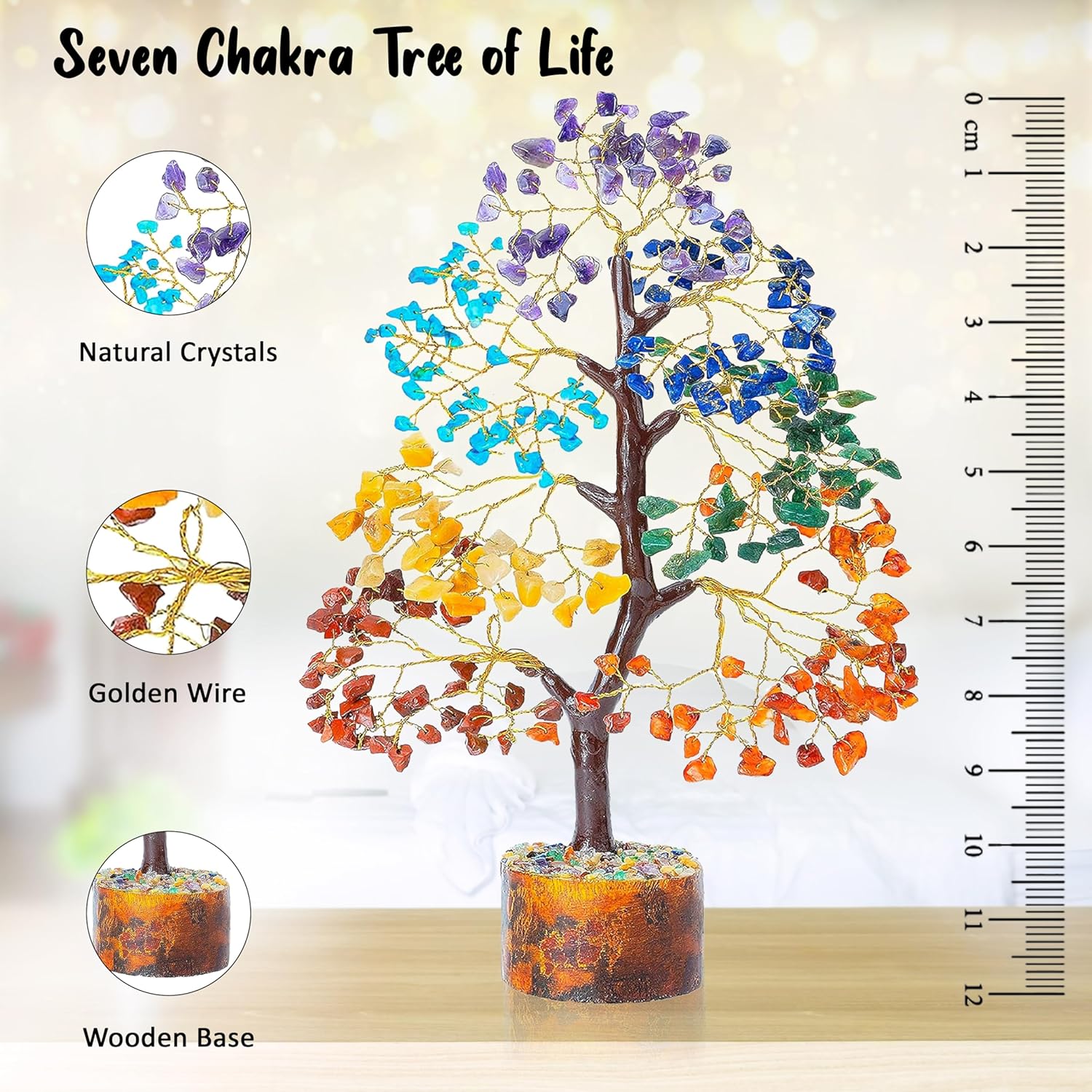 Crocon Seven Chakra Crystal Tree of Life for Positive Energy Feng Shui Money Tree Bonsai Gem Stone Home Decor Thoughtful Birthday Gifts for Women Mother Sister Housewarming Gift New Home Present