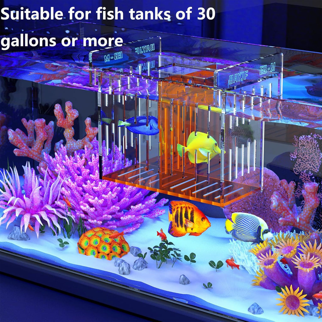 Fish Breeder Isolation Box for Aquarium Tank,Transparent Orange Acrylic Fish Acclimation Box for Clownfish Guppy Betta Coral (M)