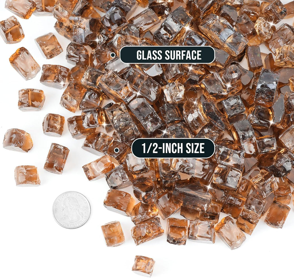 Skyflame High Luster 10-Pound Regular Fire Glass for Fire Pit Fireplace Garden Landscaping Copper 1/2" Size