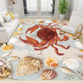 Nautical Theme Area Carpets, 3x5ft, Ocean Crab Shell Floor Rugs, Vintage Compass Anchor Printed Carpets, Machine Washable Foldable Easy-Clean Mats for Dining Room Runners