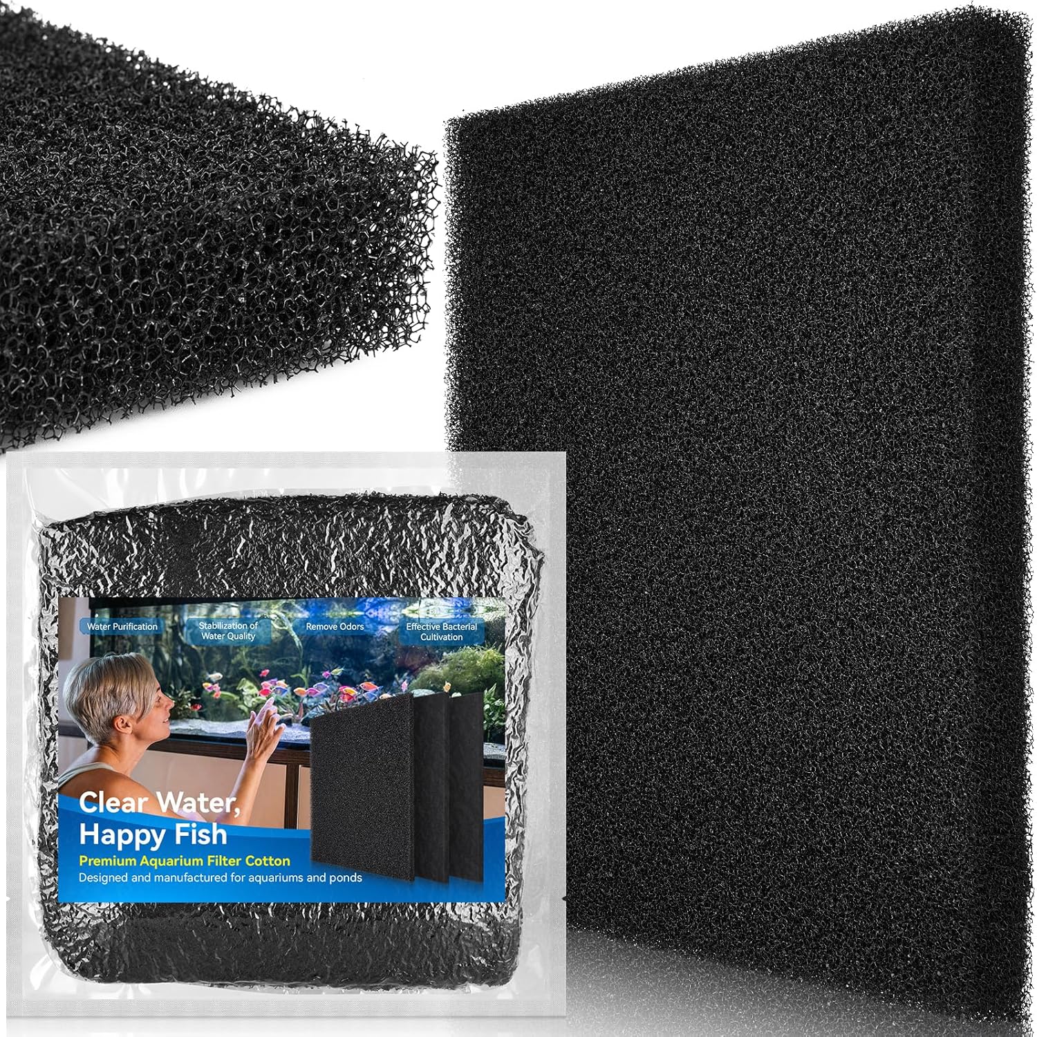 Borlech Aquarium Filter Sponge Pad, Filter Media Foam Sponges, Filter Accessories for Fish Tanks and Ponds (18.5"x18.5"x1.6", 20PPI, 1 Pack)